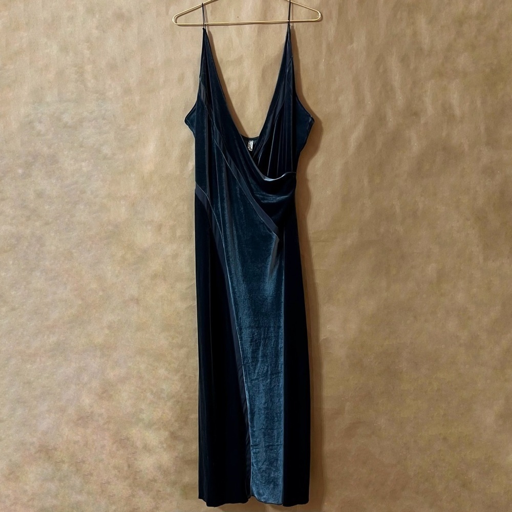 Free People | Intimately Spliced Velvet Maxi Dress Mesh Insets Front Slit Size L